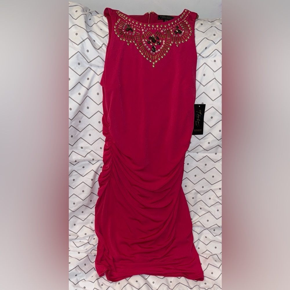 Thalia Sodi Fuchsia Dress with Gold Accents